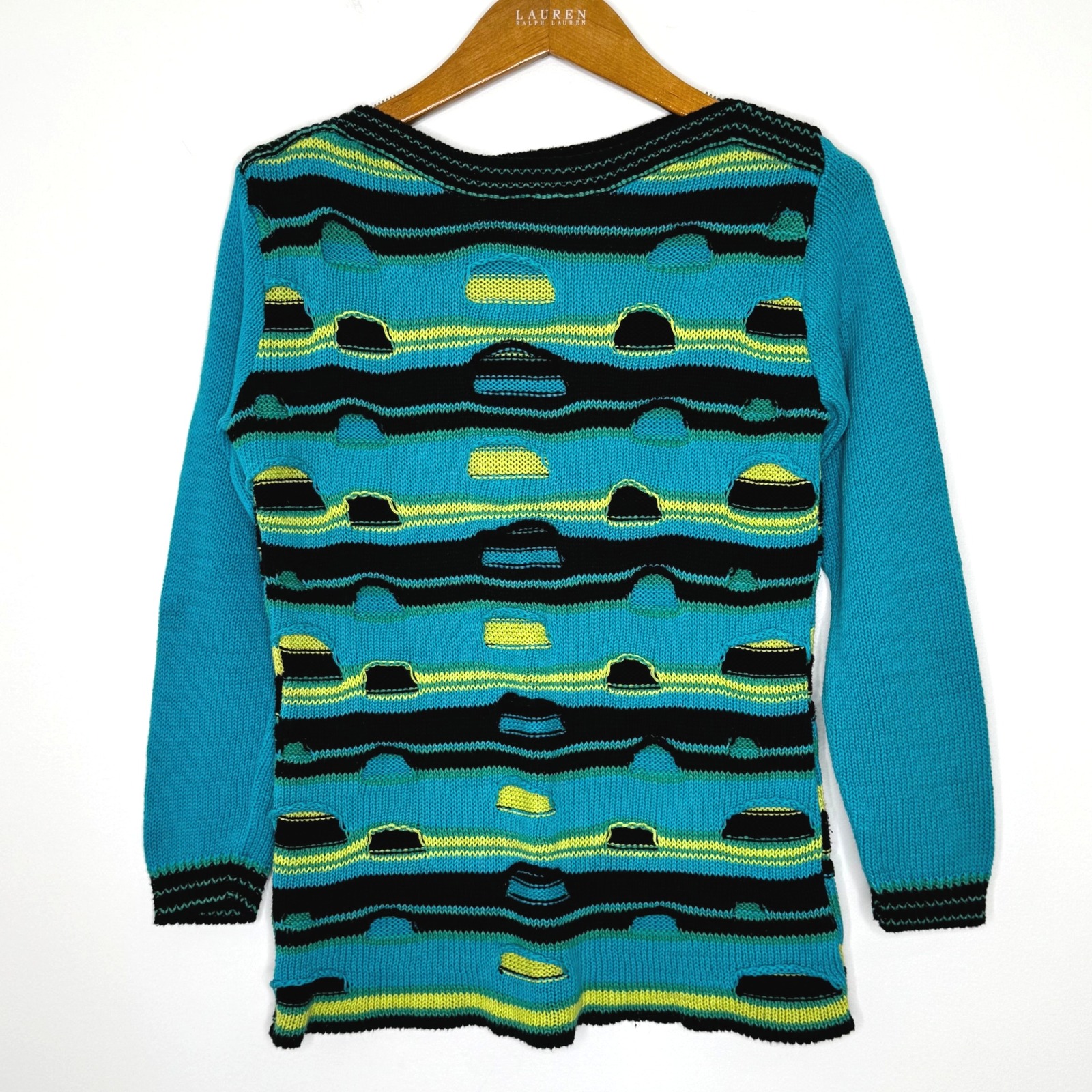 Cotton Country Blue Black Yellow Green 3d Knit Sweater Small